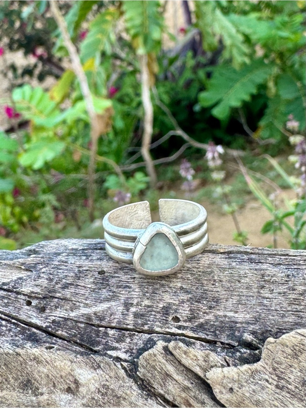 Aqua blue sea glass Statement Ring in fine silver & sterling silver